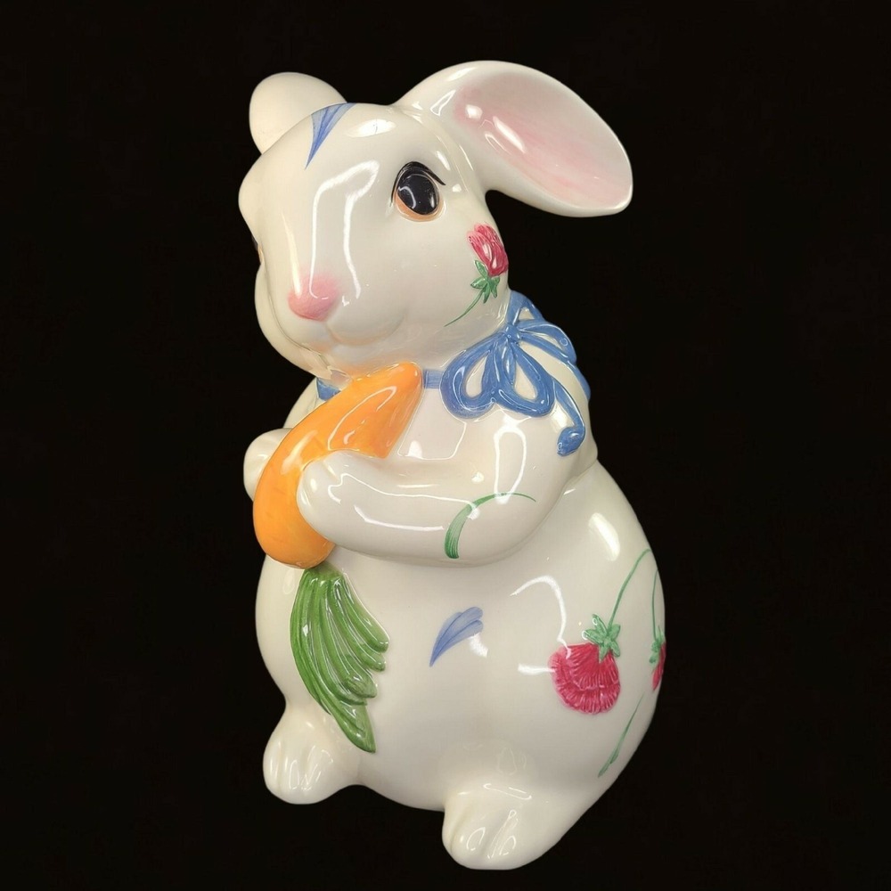 Lenox Cookie Jar Poppies on Blue Rabbit Bunny Barnyard Coll Centerpiece READ